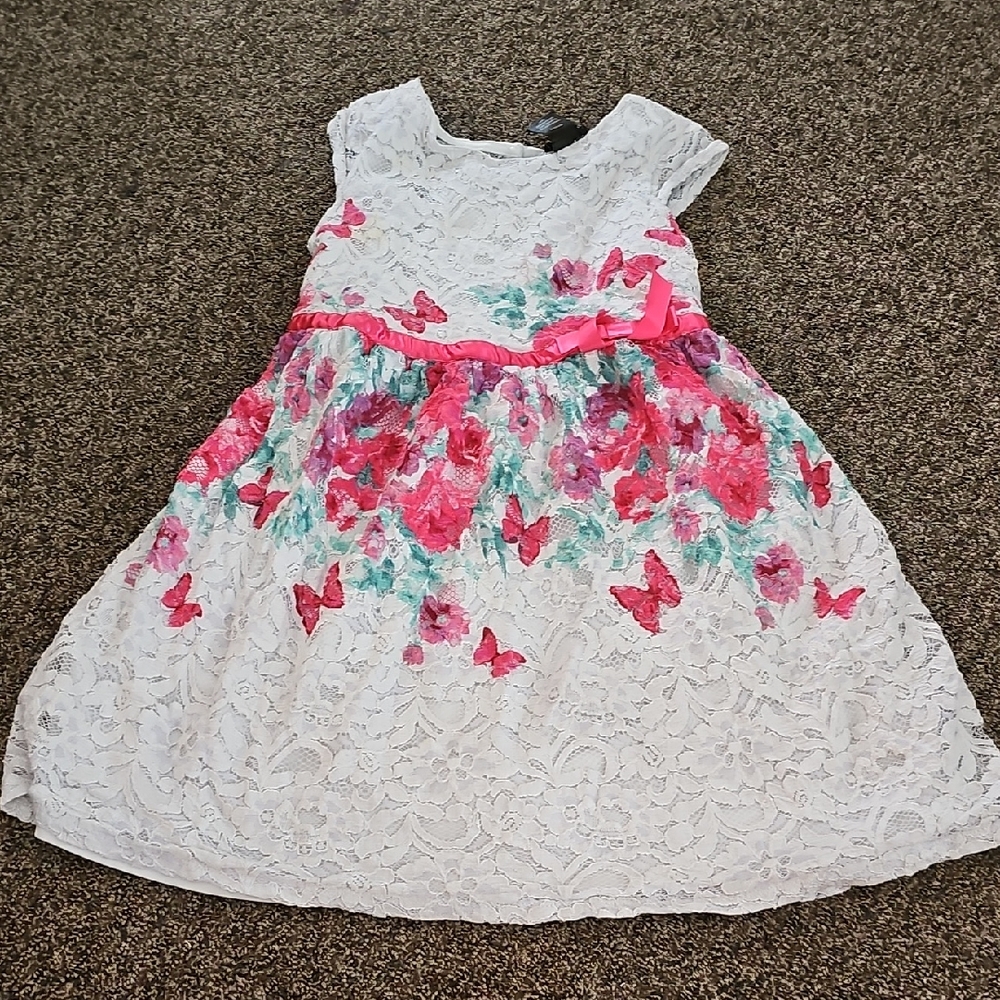 Charming Floral Lace Kids Dress with Pink Bow